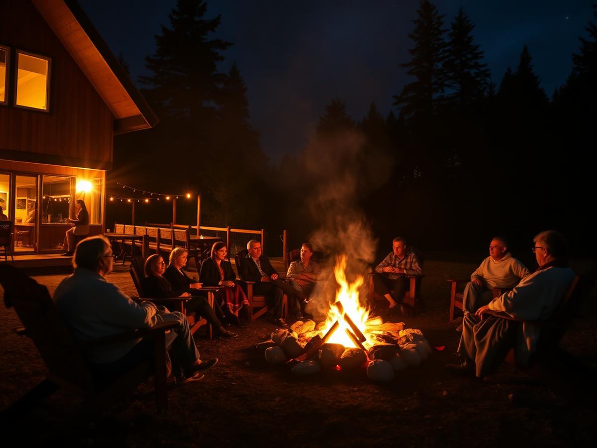 Evening bonfire with guests at Arosia Hotels
